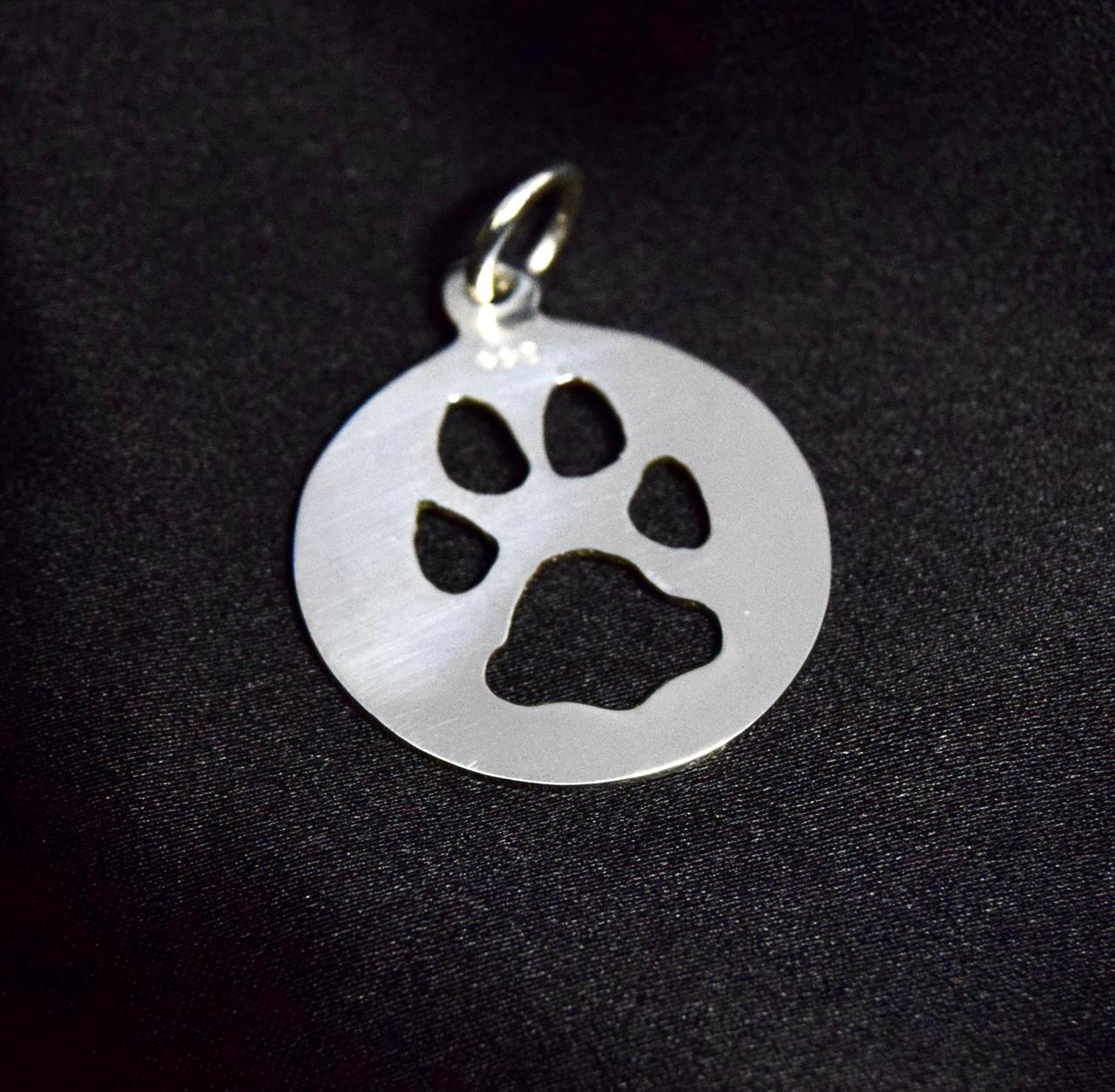 Silver Paw Print Cut Out Disc Pendant