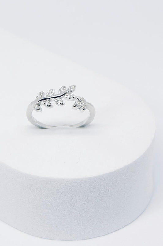 Silver Cubic Zirconia Leaf Design Ring