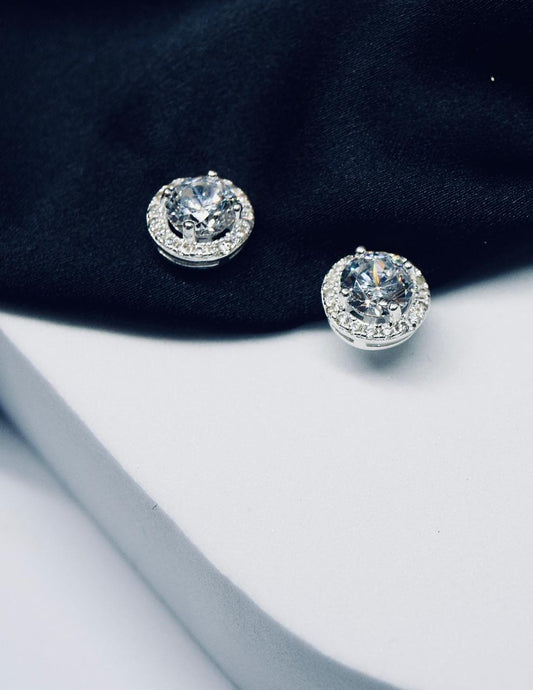 Silver Cubic Zirconia Halo Stud Earring