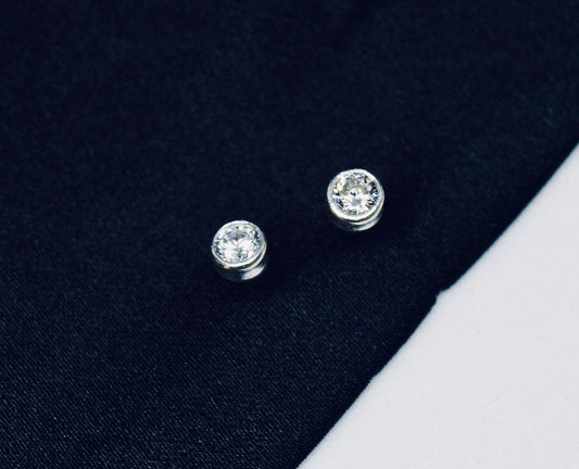 Silver 5mm Round Tube Set Cubic Zirconia Earring
