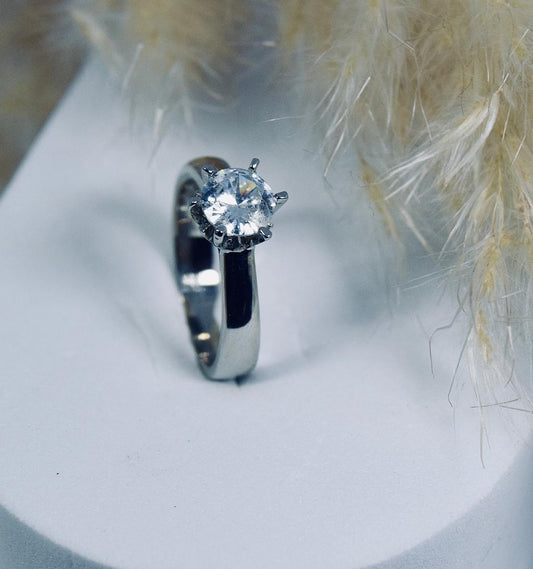 Silver Cubic Zirconia Solitaire Ring