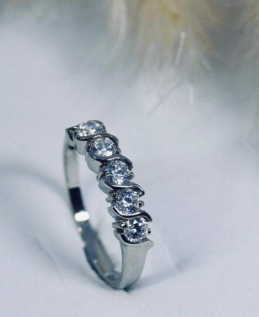Silver 5 Stone Cubic Zirconia Claw Set Band