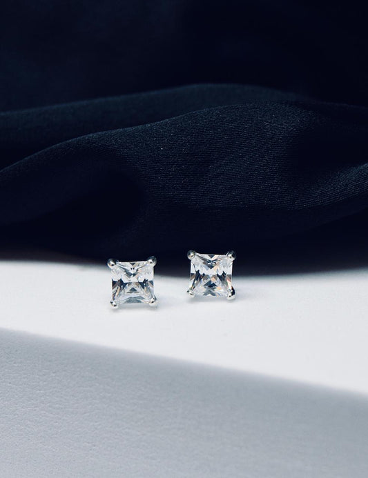 Silver 4 Claw 5mm Square Cubic Zirconia Stud