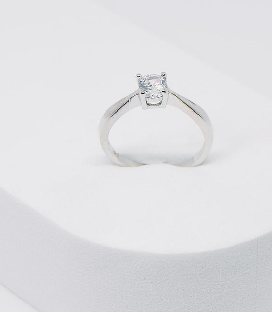 Silver 4 Claw Cubic Zirconia Solitaire Ring