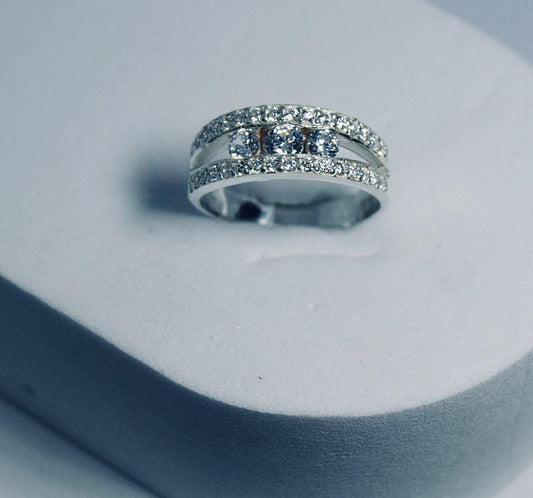 Silver 3 Stone Cubic Zirconia Tension Set Ring
